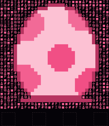 A pixel-art egg drawn as a field of glyphs, with four empty slots below it.